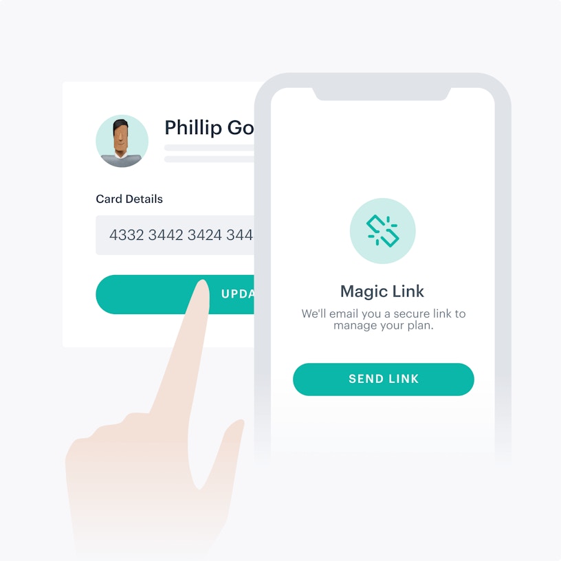Phone with magic link screen connected to payer portal