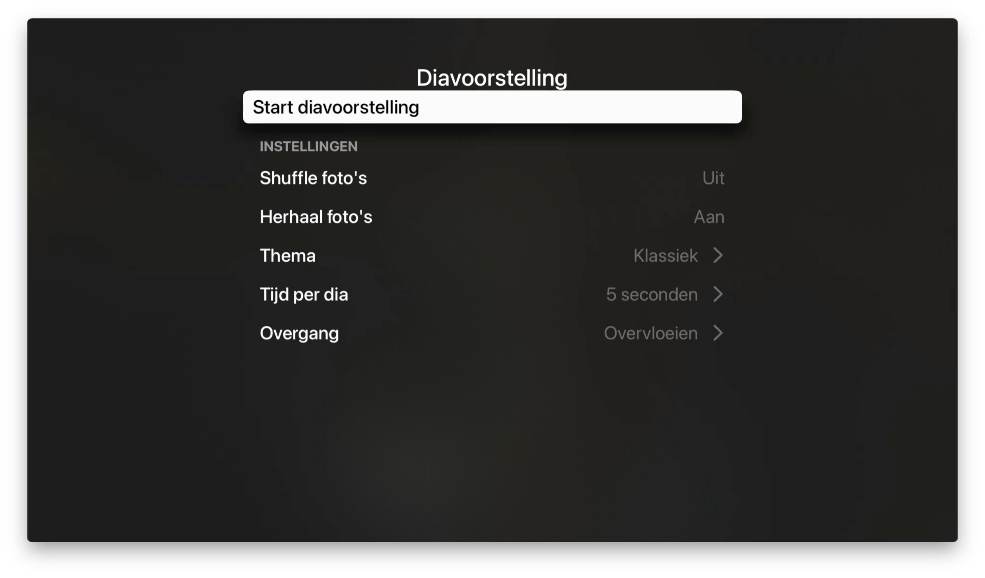 Stel de opties in voor de slideshow Apple TV