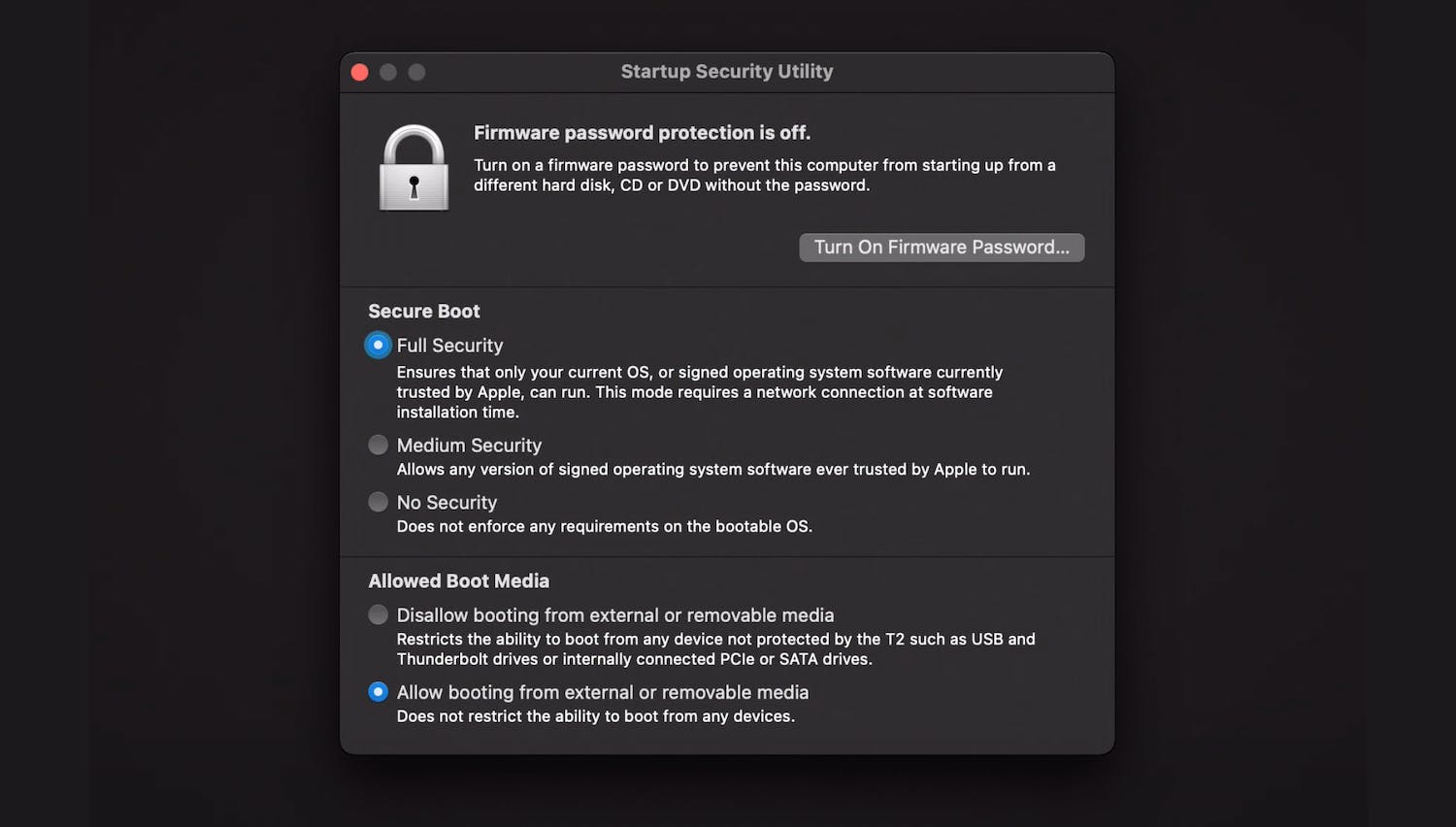 Venster met Opstartbeveiligingshulpprogramma / Startup Security Utility
