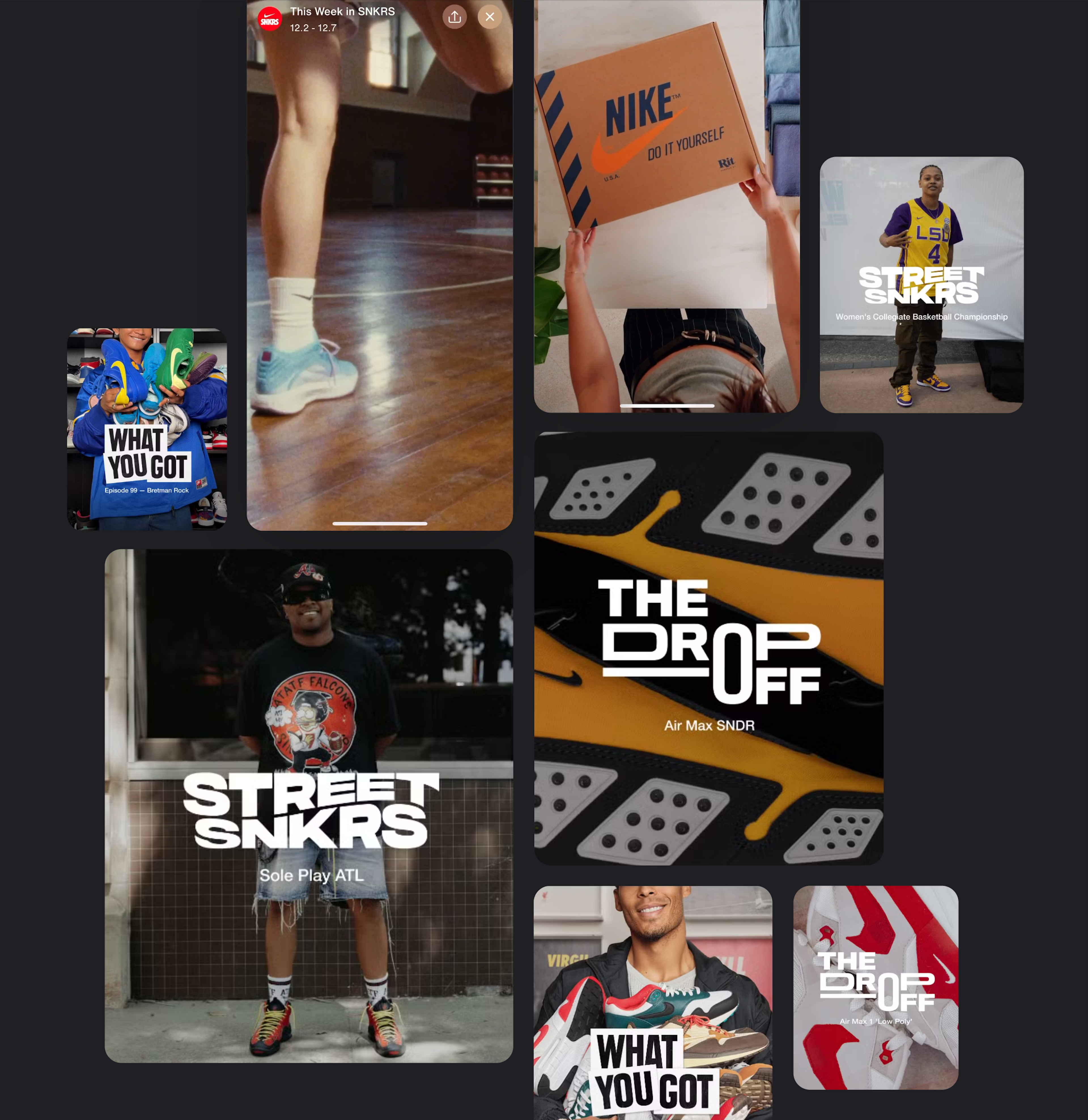 collage of nike snkrs stories