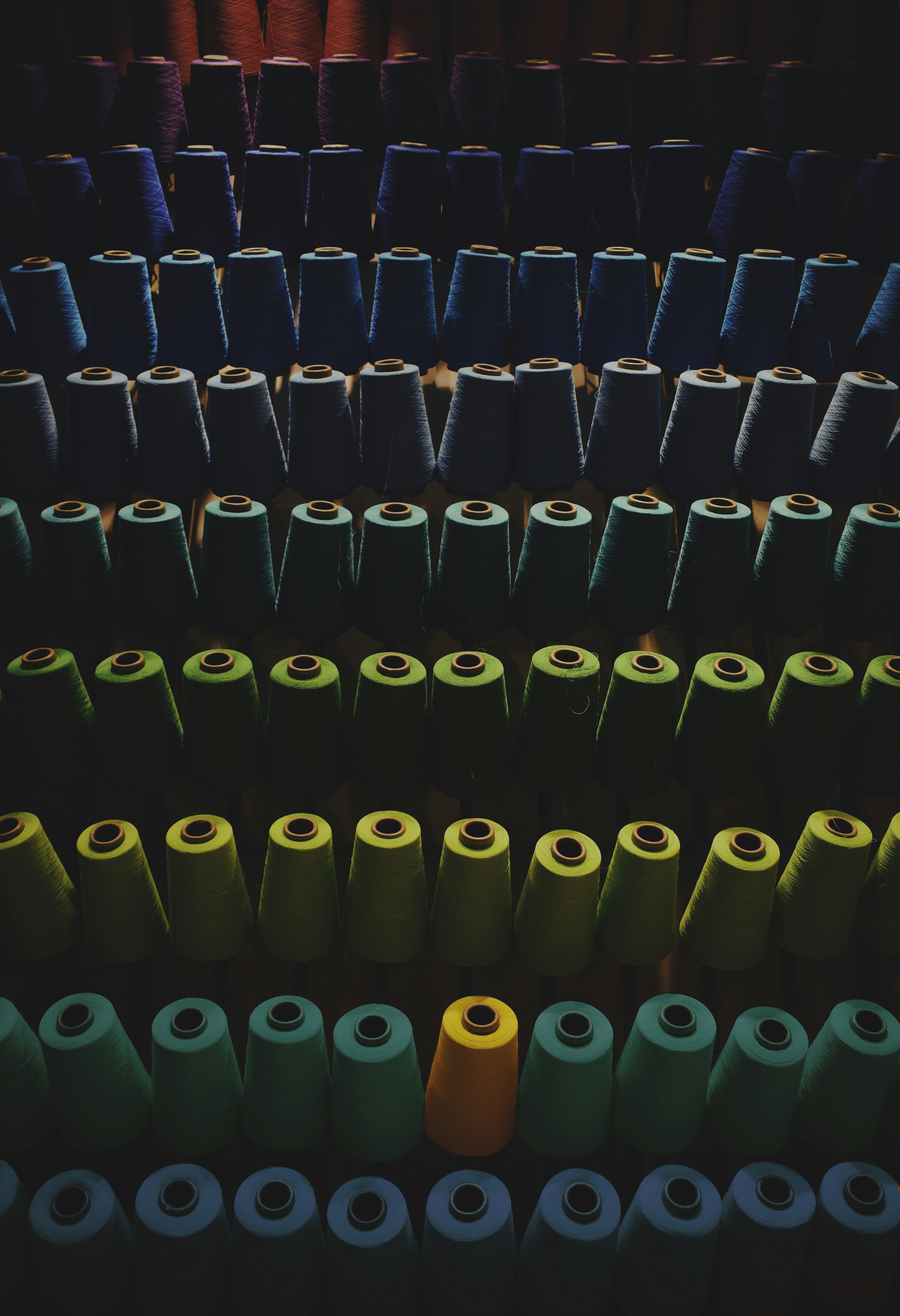 various threads arranged by color