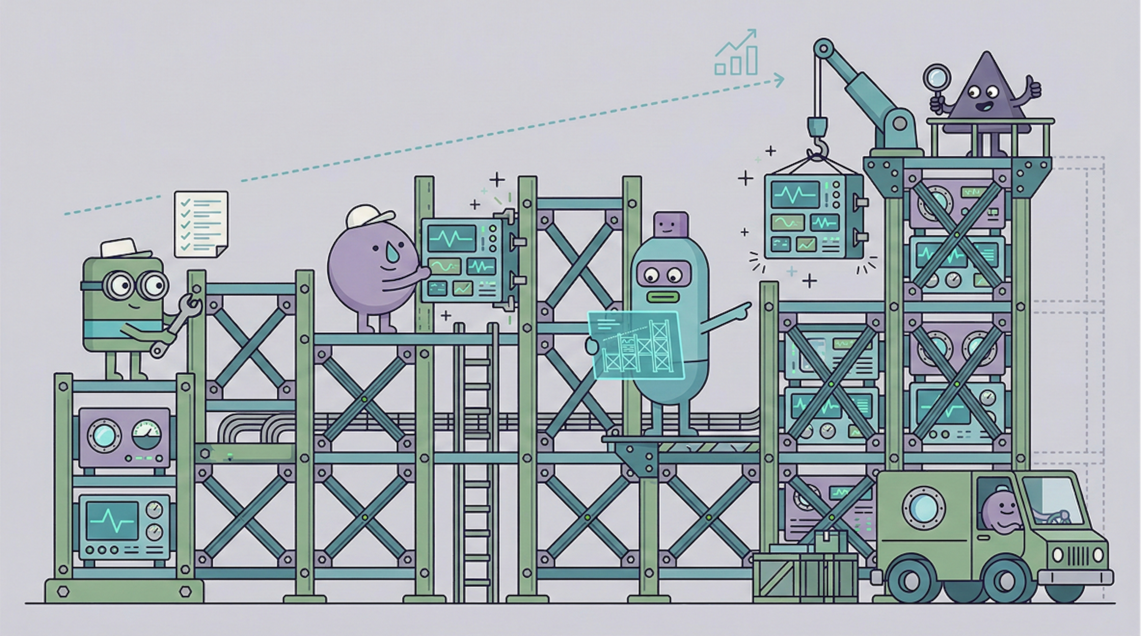 Characters working at the HappyFunCorp digital product studio