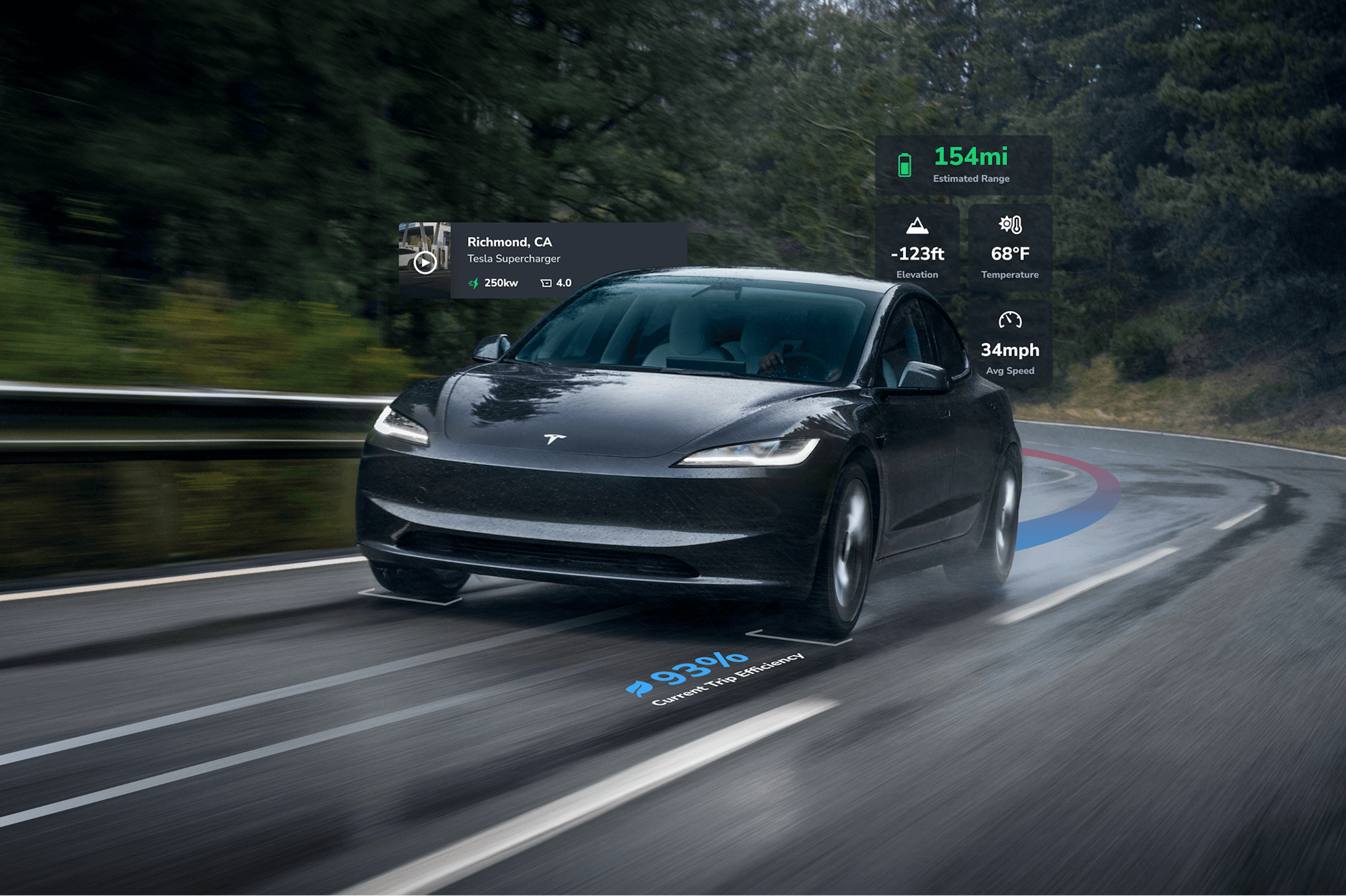 Tesla car driving on road