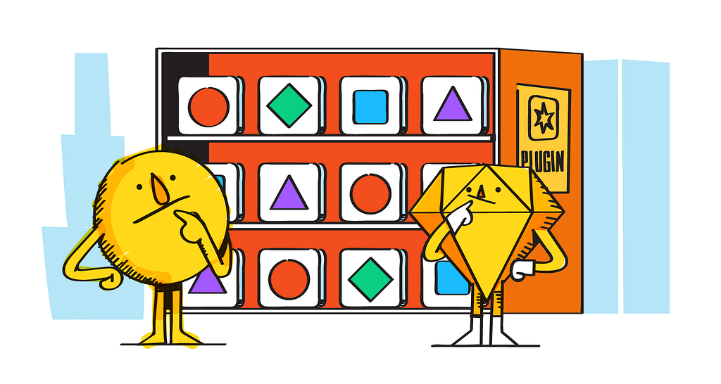 Illustration of HappyFunCorp character contemplating which desing plugins would be most beneficial