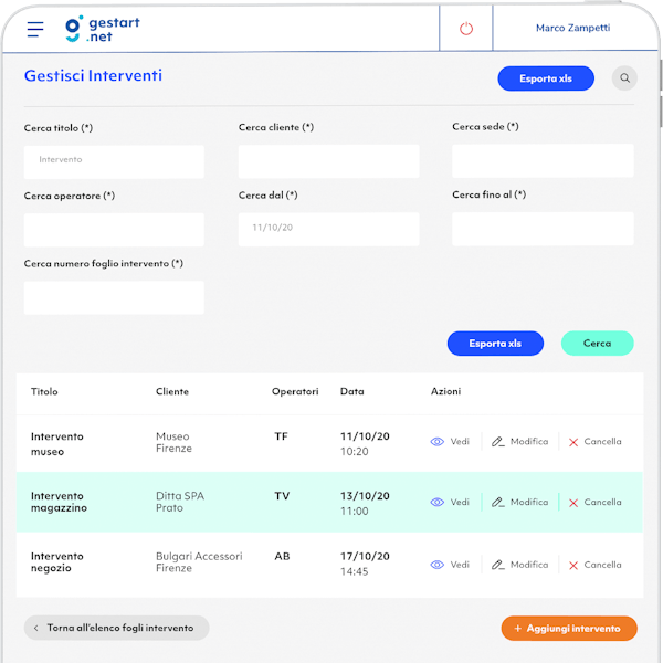 gestart tablet gestisci interventi