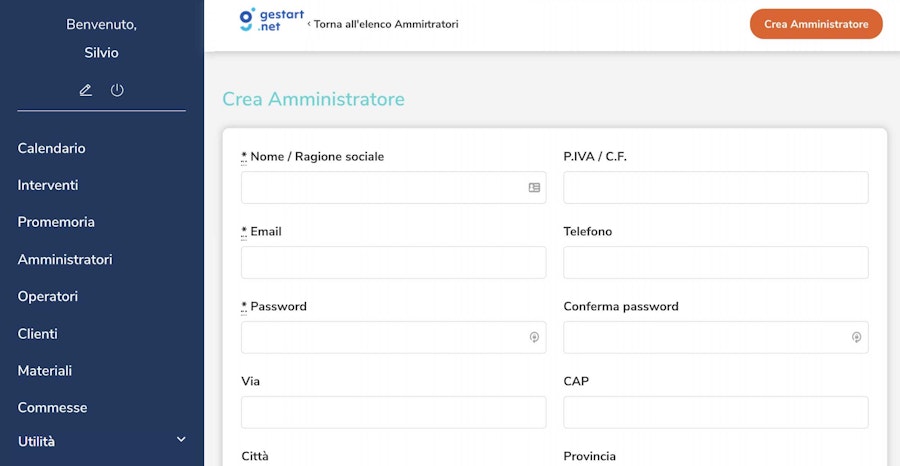 Creazione amministratore su Gestart