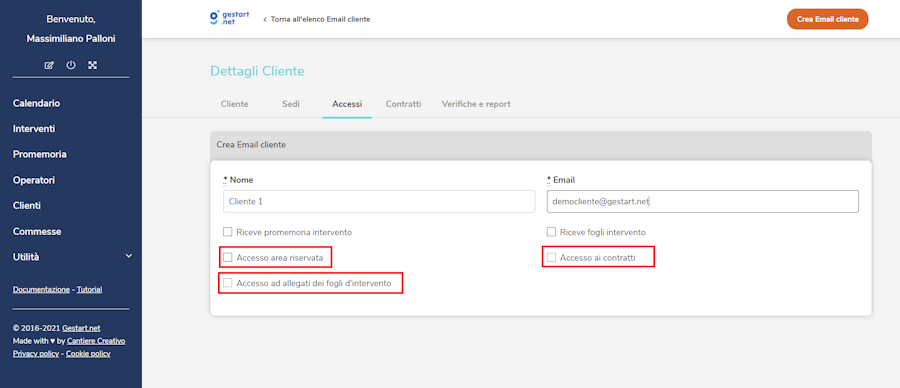 La seconda pagina di gestione delle notifiche dei clienti su Gestart