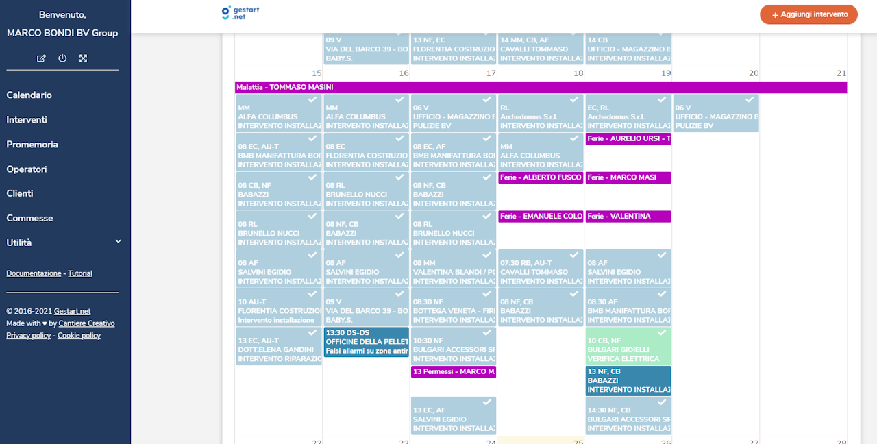 Controllo dello stato degli interventi da calendario