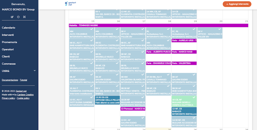 Controllo dello stato degli interventi da calendario