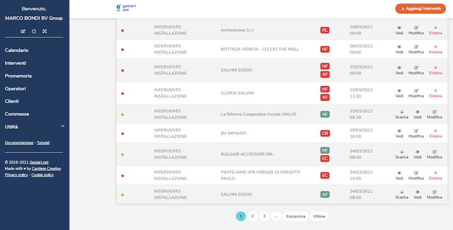 Il colore delle etichette con le iniziali degli operatori cambia in base allo firma o meno dei fogli di intervento.