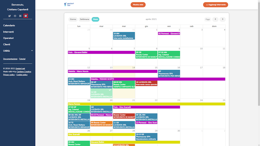 Il tasto in alto a sinistra di Gestart.net che permette di inquadrare i QR Code per il carico e lo scarico di attrezzatura e veicoli.