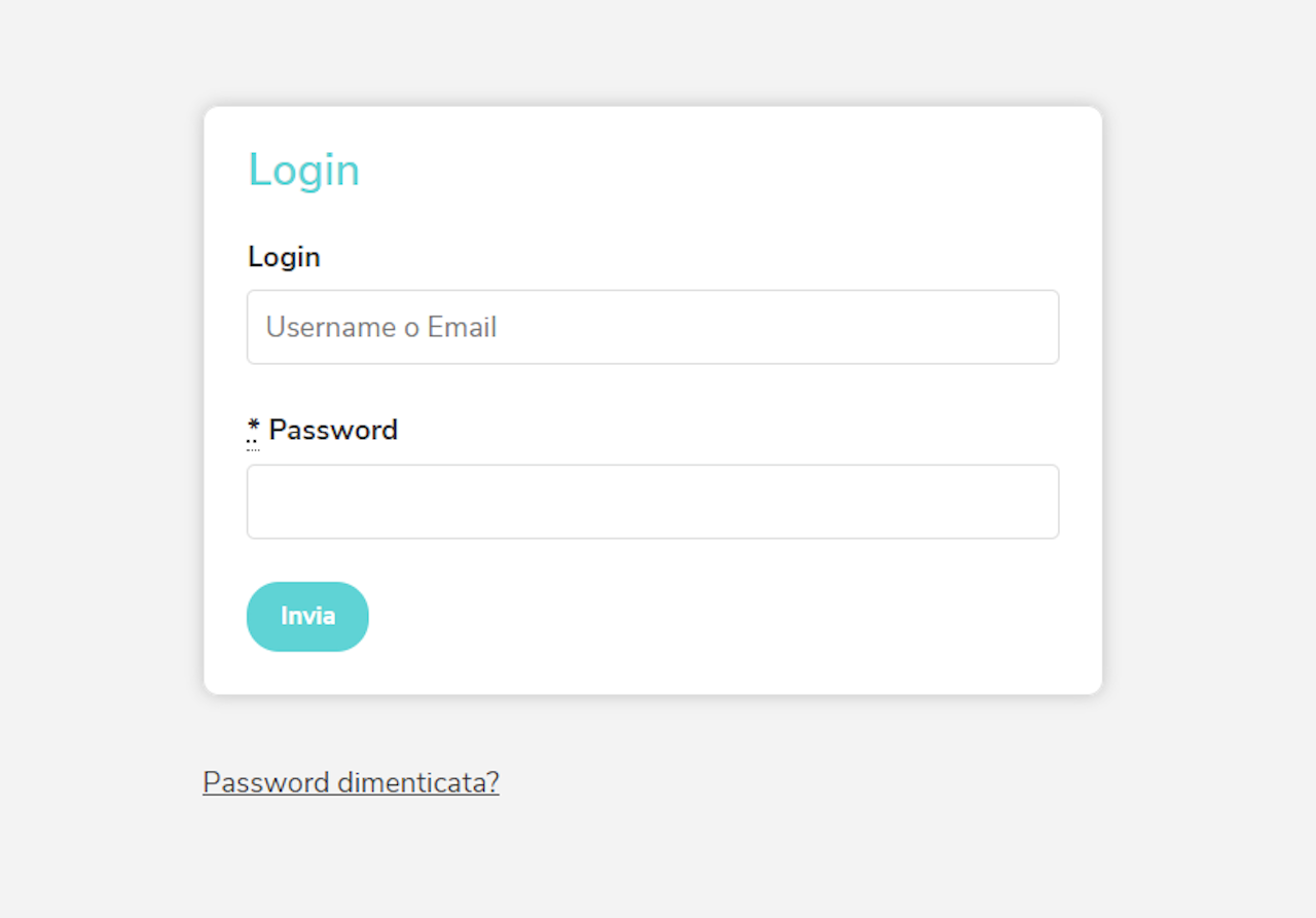La pagina di login di Gestart permette di usare il nome utente oppure l'indirizzo email per accedere.
