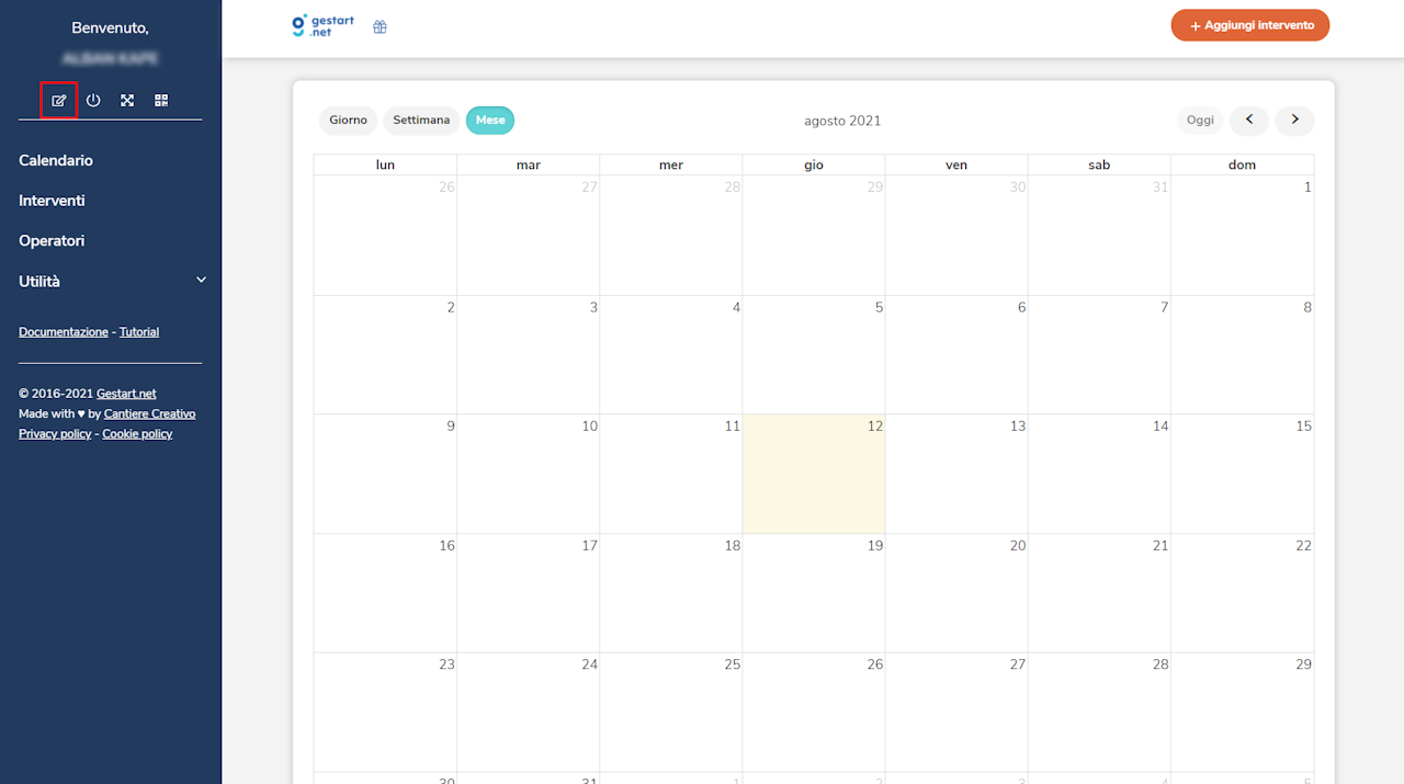 Gli operatori possono modificare il proprio profilo su Gestart cliccando sull'icona presente in alto a destra sotto il proprio nome.