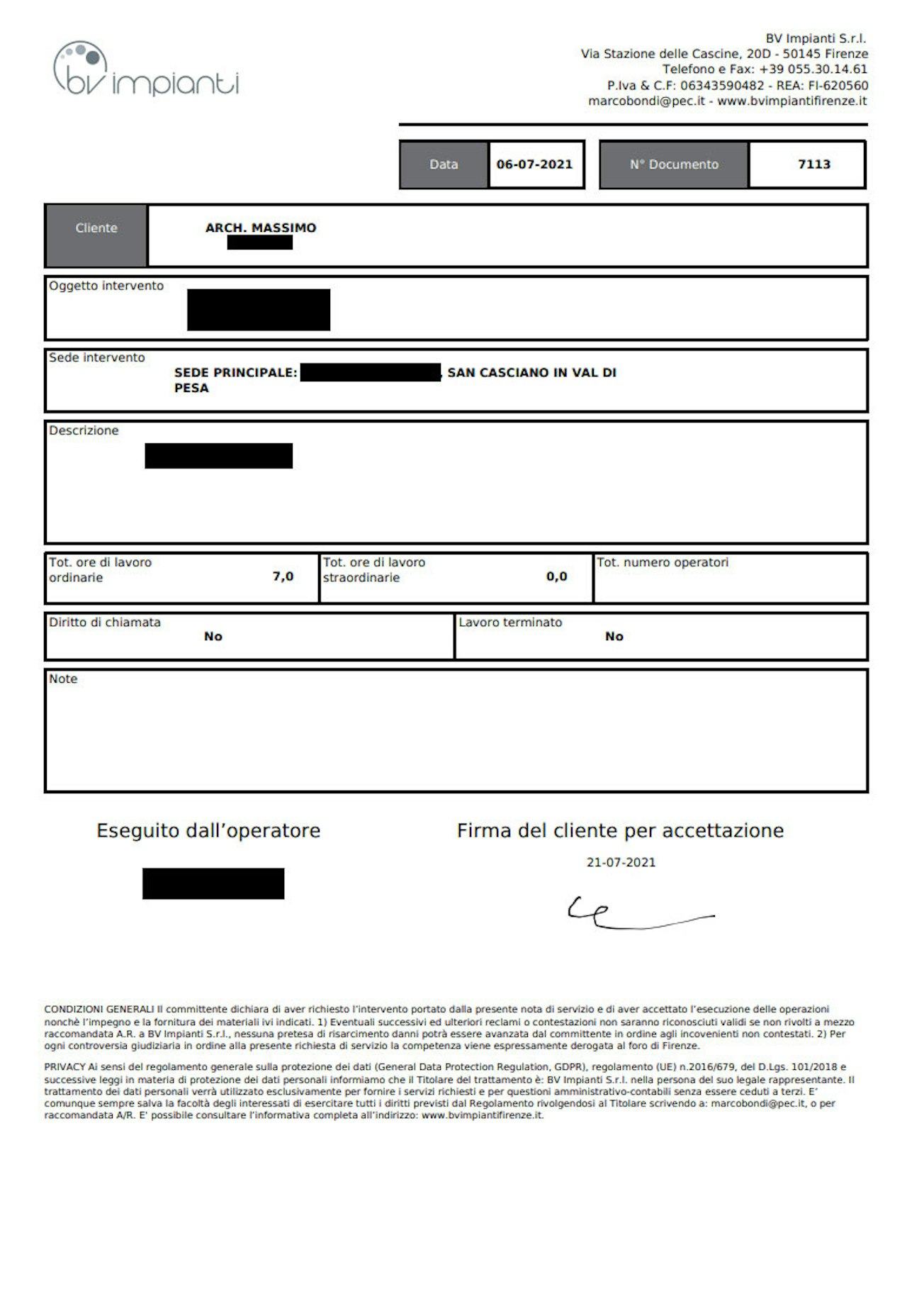 I fogli d'intervento prodotti da Gestart mostrano il logo caricato della tua impresa di elettricisti e idraulici.