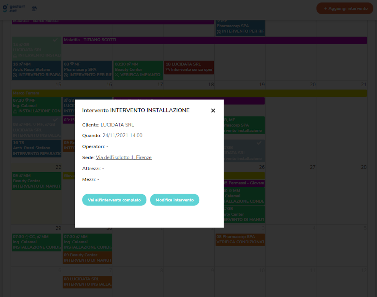 Dettaglio dell'evento di Gestart sul calendario con il link a Google Maps