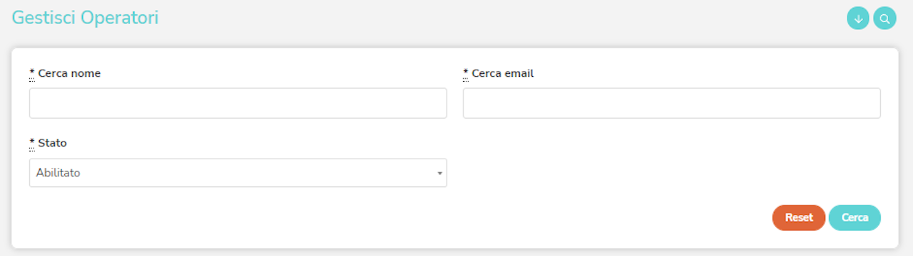 Schermata dell'applicazione di Gestart della ricerca per operatore