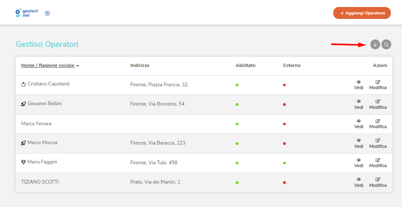 Schermata del riepilogo operatori da cui si estrae il documento Excel