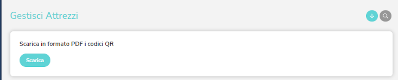 Schermata di Gestart app  del bottone che permette di scaricare i qr in formato pdf