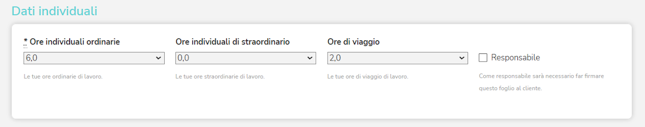 Sezione di Gestart app che mostra la differente contabilizzazione di ore ordinarie, straordinarie e di viaggio
