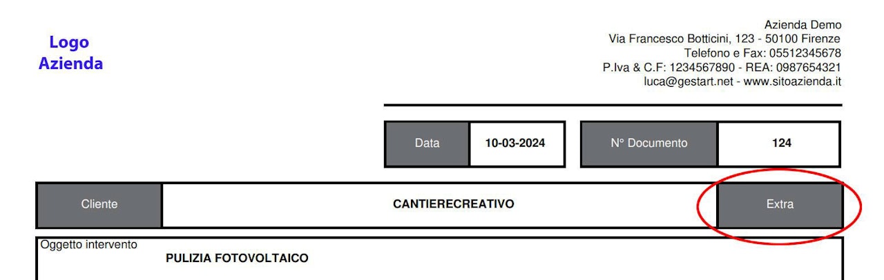 Campo Extra Foglio Intervento