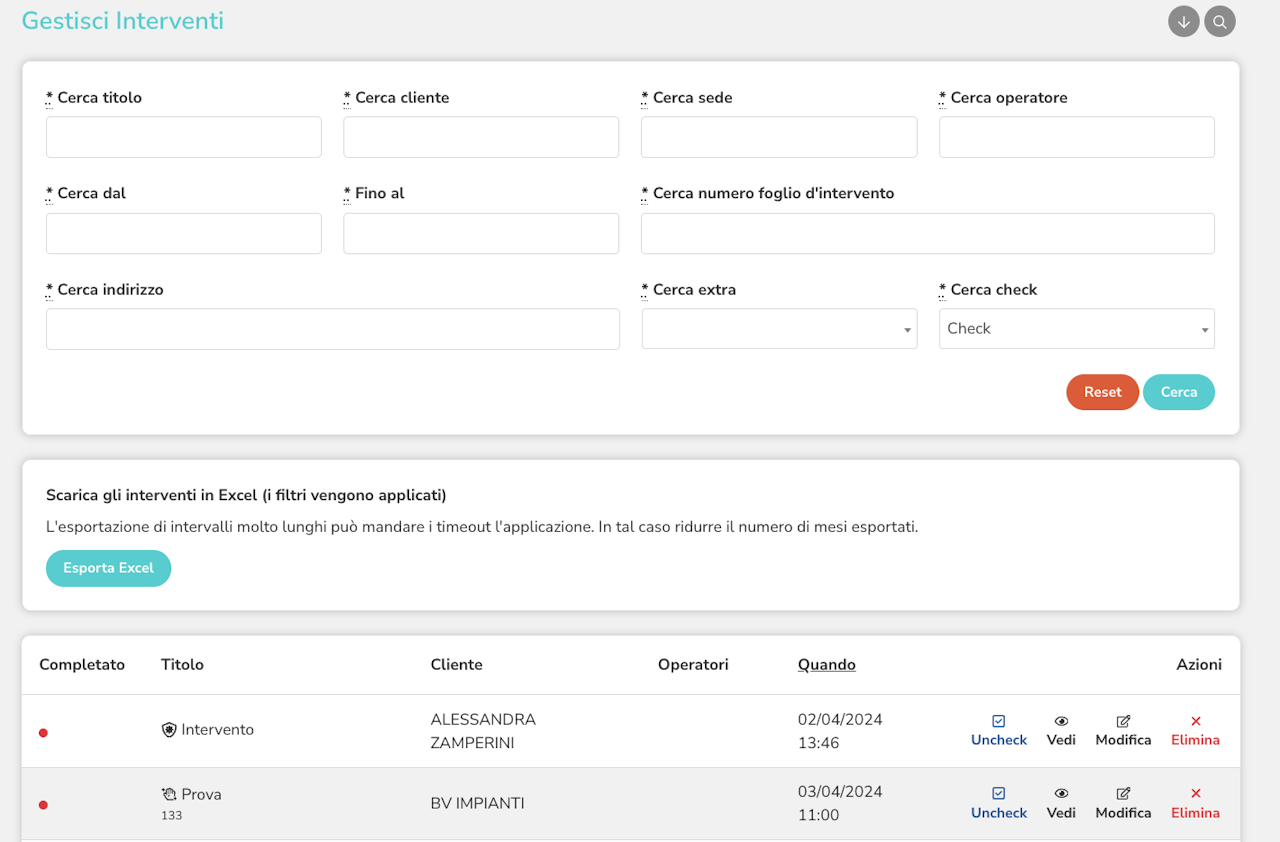 Aggiunta Filtro nella ricerca Interventi