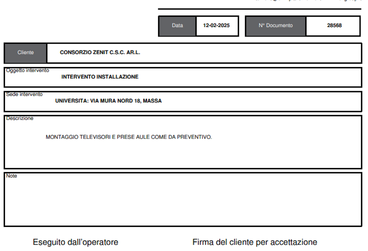 Campo note nel foglio di intervento