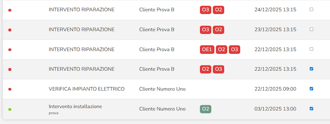 selezione di più interventi da filtro