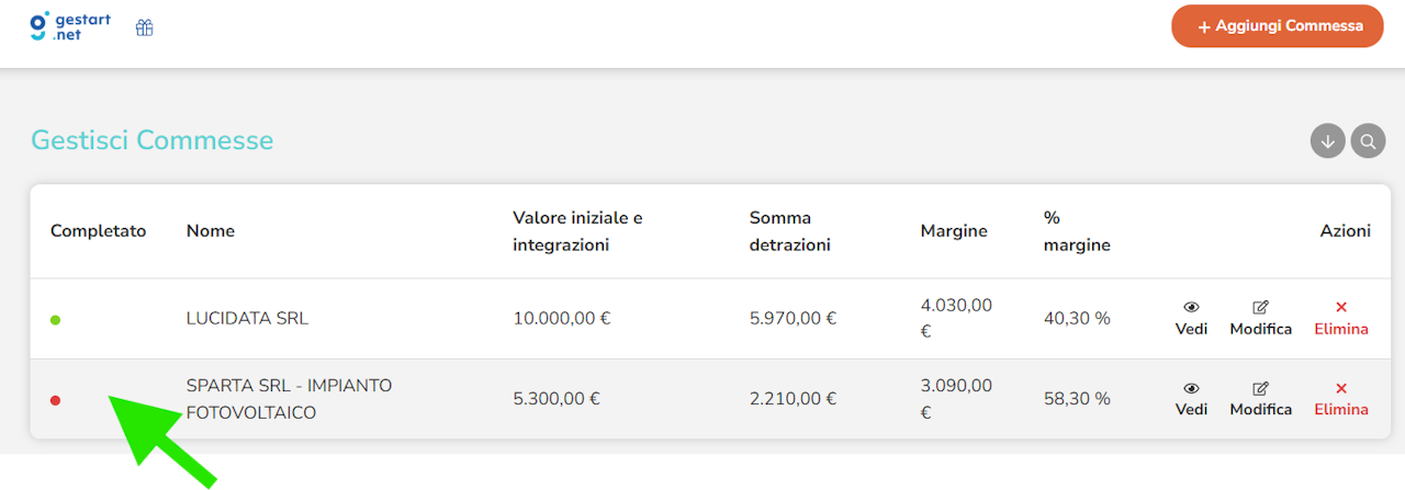 lista commesse completate e non
