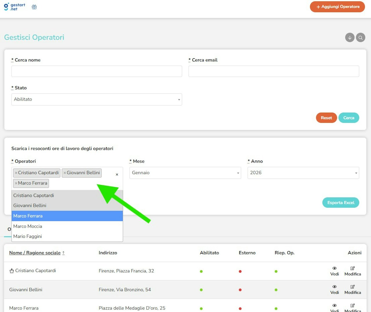 selezione multipla operatori
