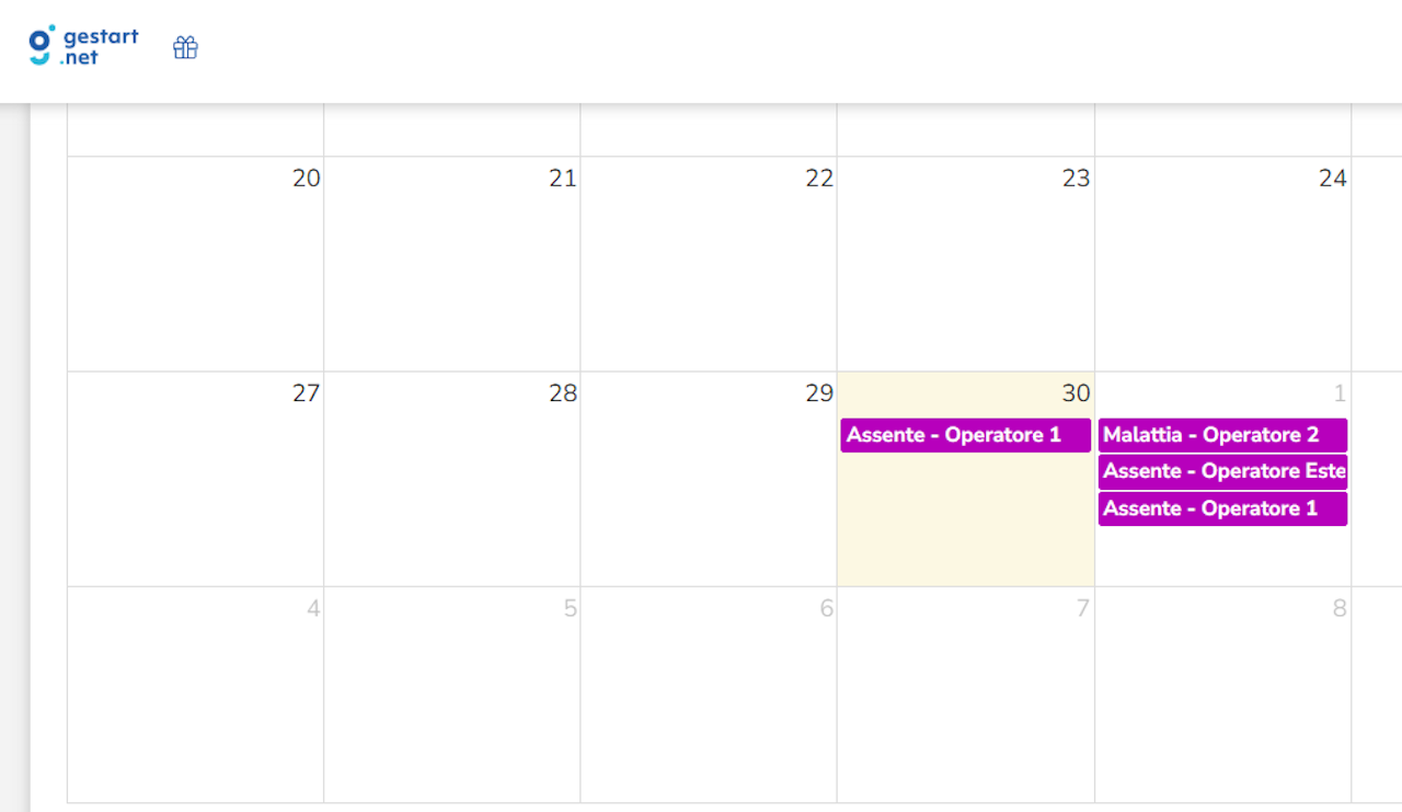 Tipologia Assente a Calendario