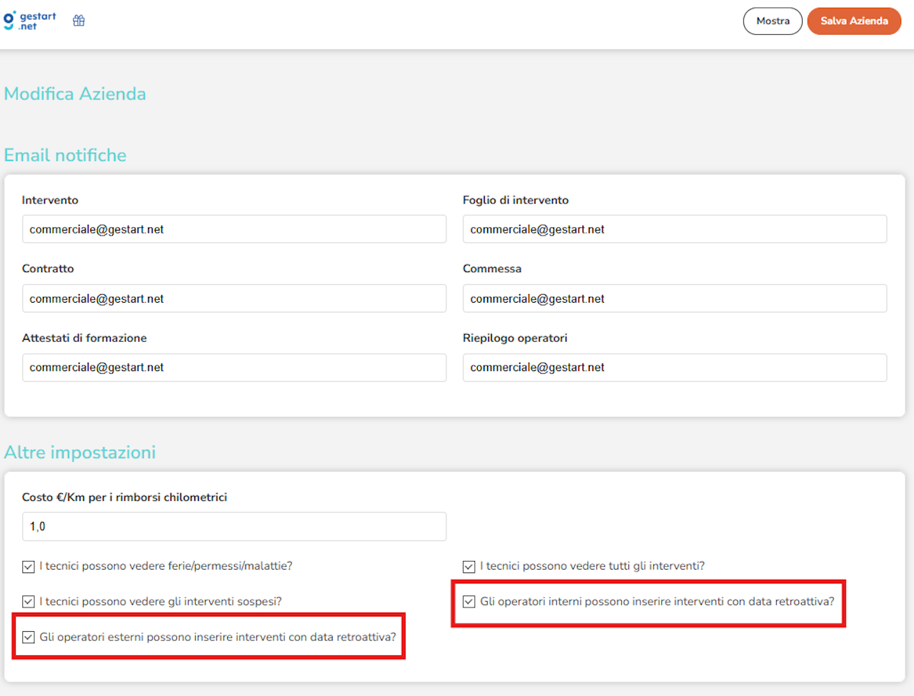 Nuovo setting gestione interventi retroattivi