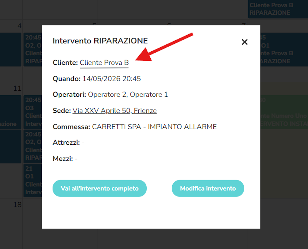 Clicca sul nome del cliente