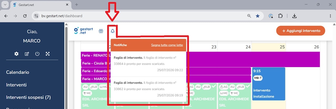 Visualizzazione notifiche