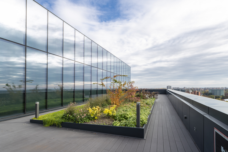 Rooftop of the building with a small garden