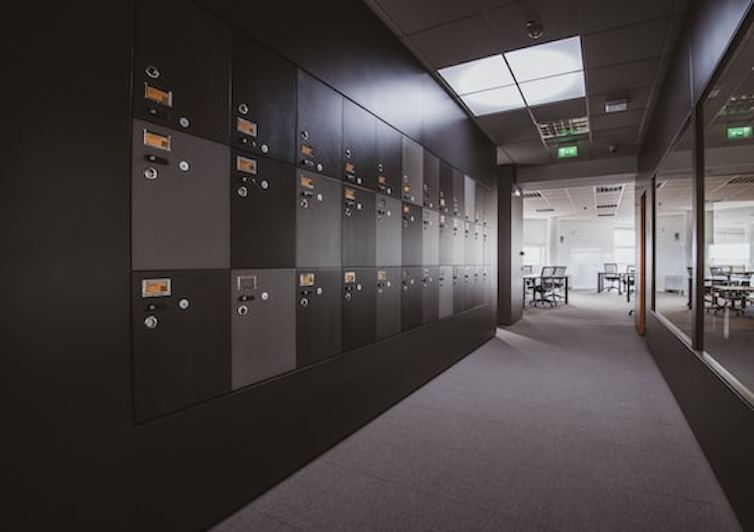 Detail of the studio lockers