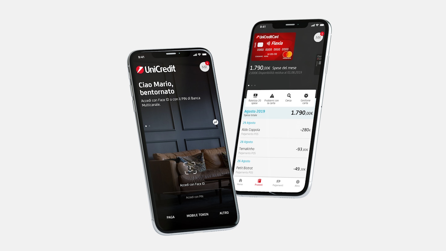 UniCredit Mobile App Splash screen and Financial Overview