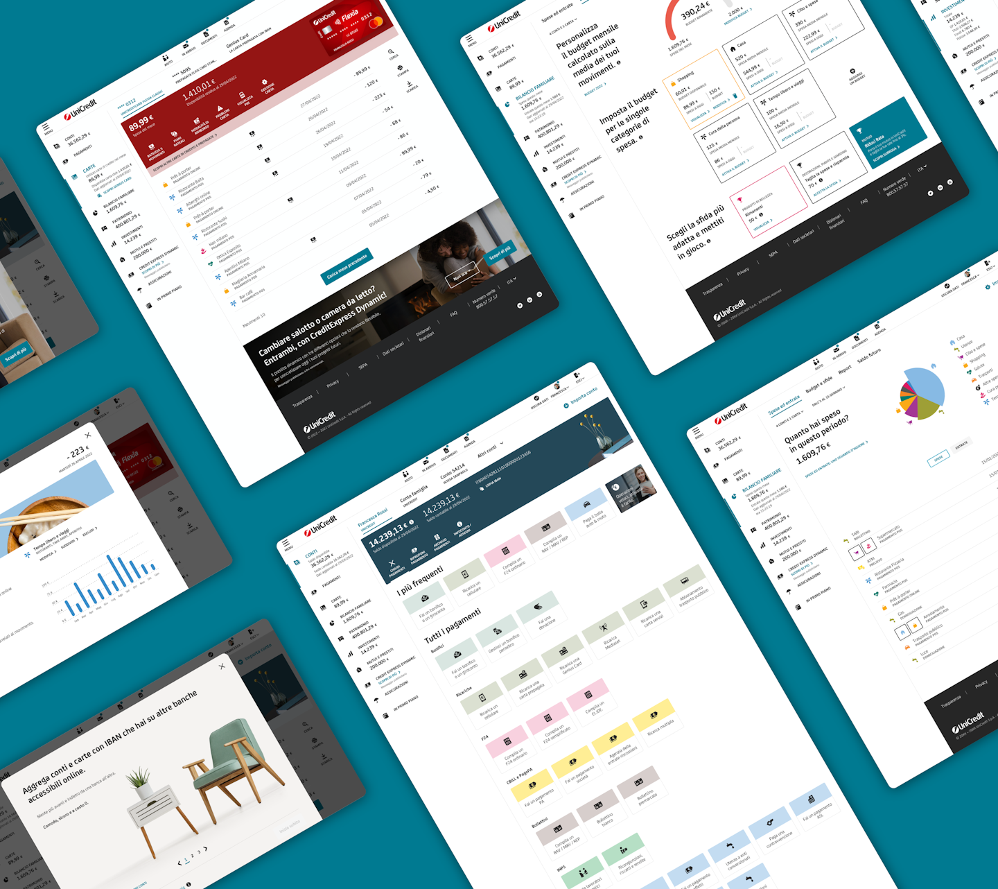 UniCredit platform presented in different steps of the flow.