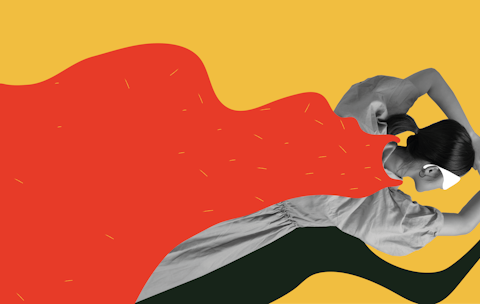 Heroine flying with illustrated red cape