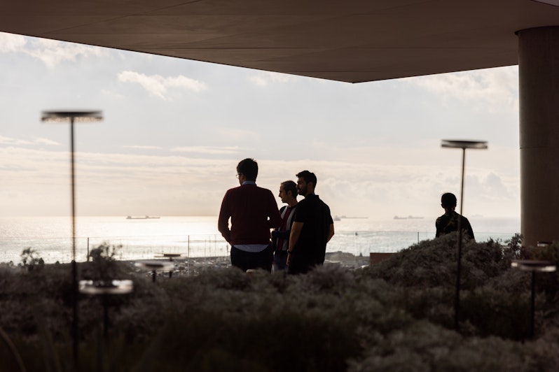 People gathering on the terrace of Barcelona studio
