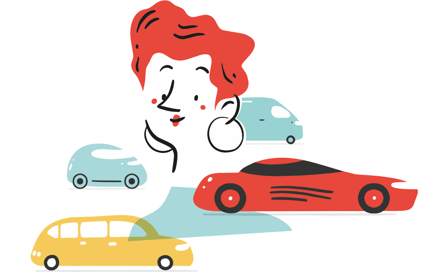 Illustration of a person and four cars