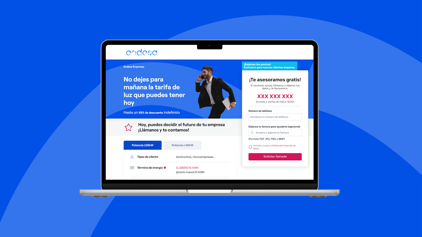 Endesa's lead acquisition form on a laptop