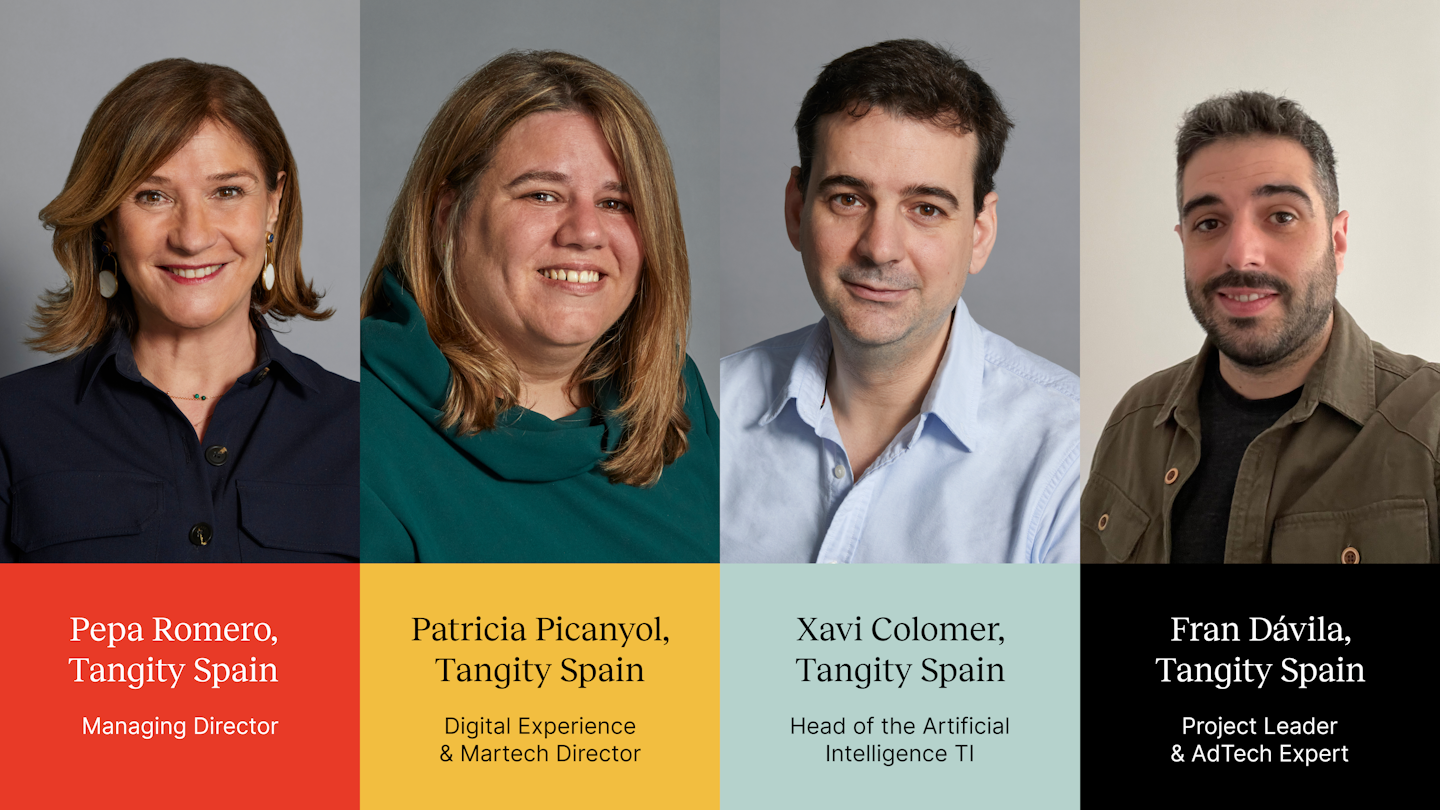 4 portraits of the Tangity Spain speakers: pepa Romero, Patricia Picanyol, Xavi Colomer, Fran Dávila