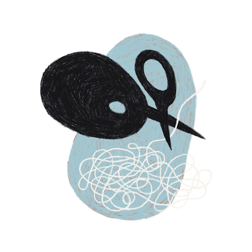 illustration of scissors for "When in doubt, subtract"