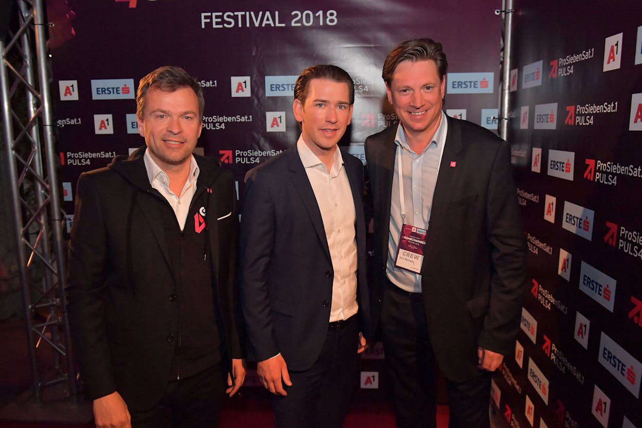 Markus Breitenecker, CEO ProSiebenSat.1 PULS 4, Bundeskanzler Sebastian Kurz,
Michael Stix, CCO ProSiebenSat.1 PULS 4