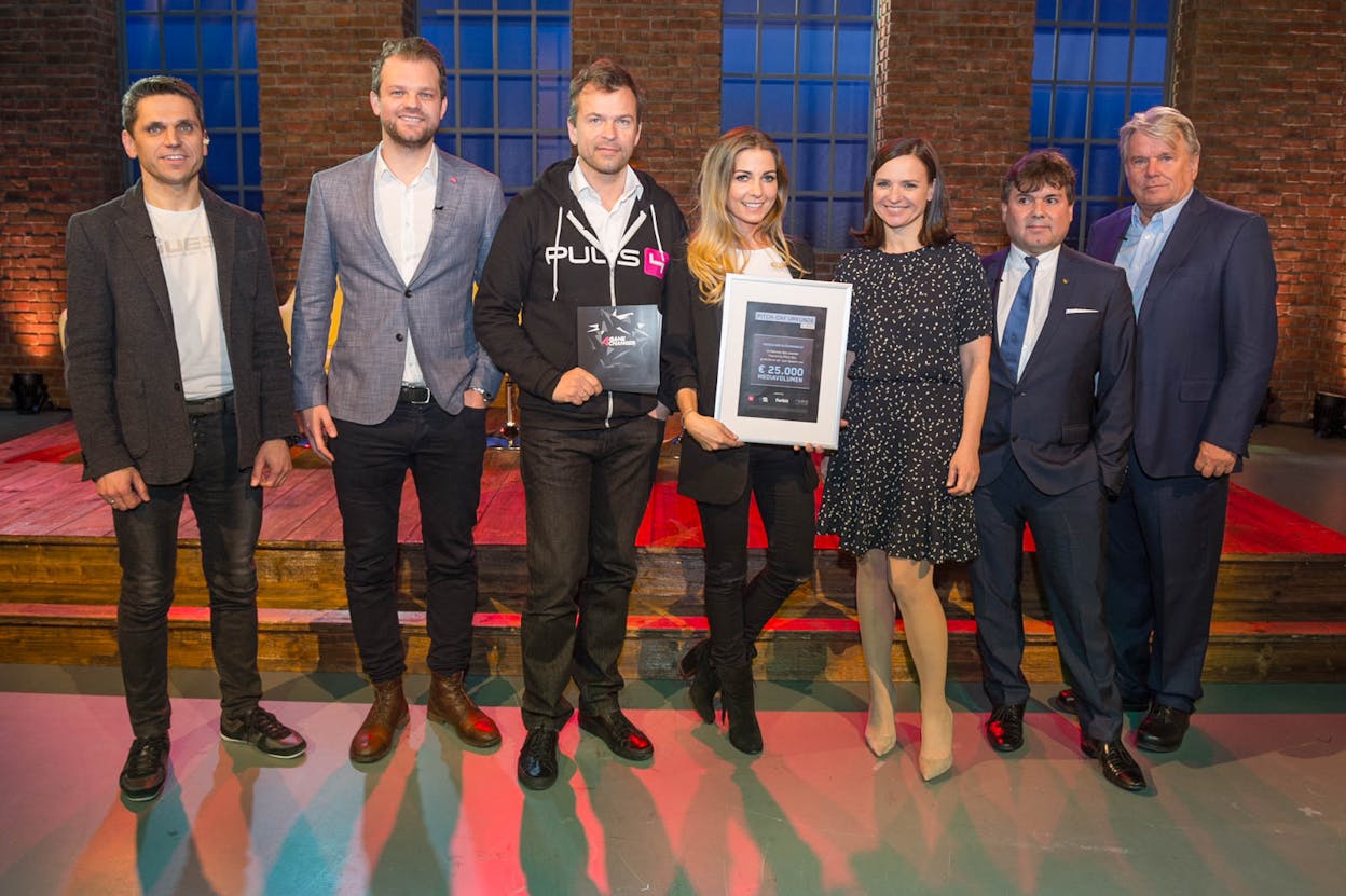 Michael Altrichter, Daniel Zech, Markus Breitenecker, Margot Helm von AndMetics,
Marie Helene Ametsreiter, Heinrich Prokom und Hans Peter Haselsteiner (c) PULS 4
/ Buchwald