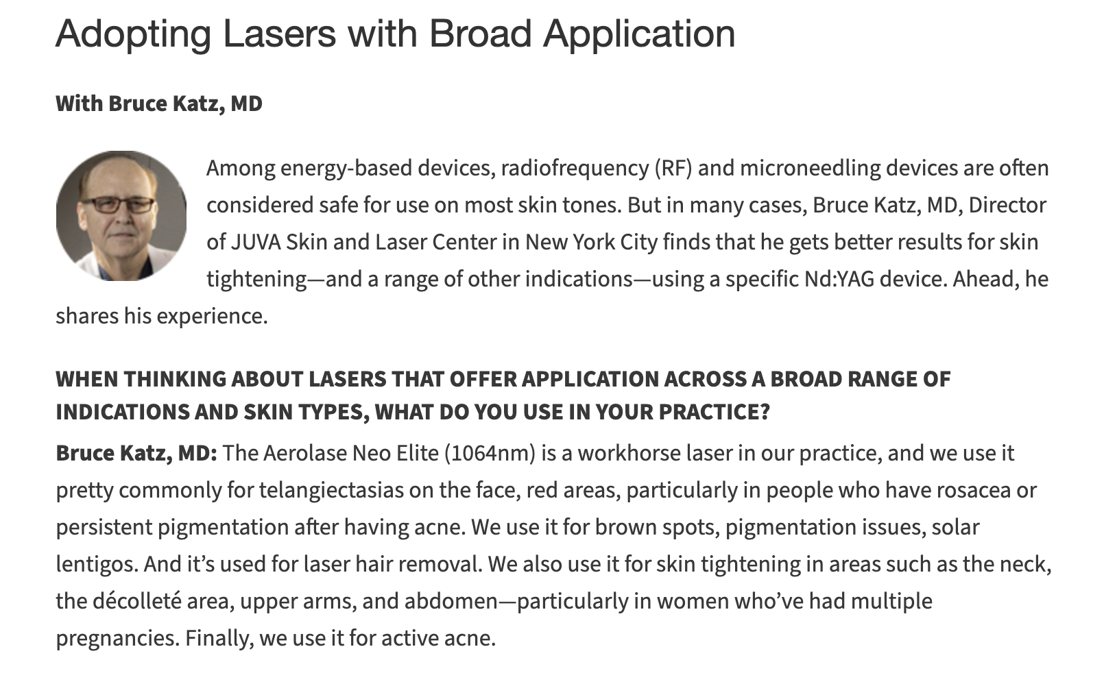 JUVA Skin & Laser Center Blog | Dr. Bruce Katz featured in a Practical Dermatology article entitled 