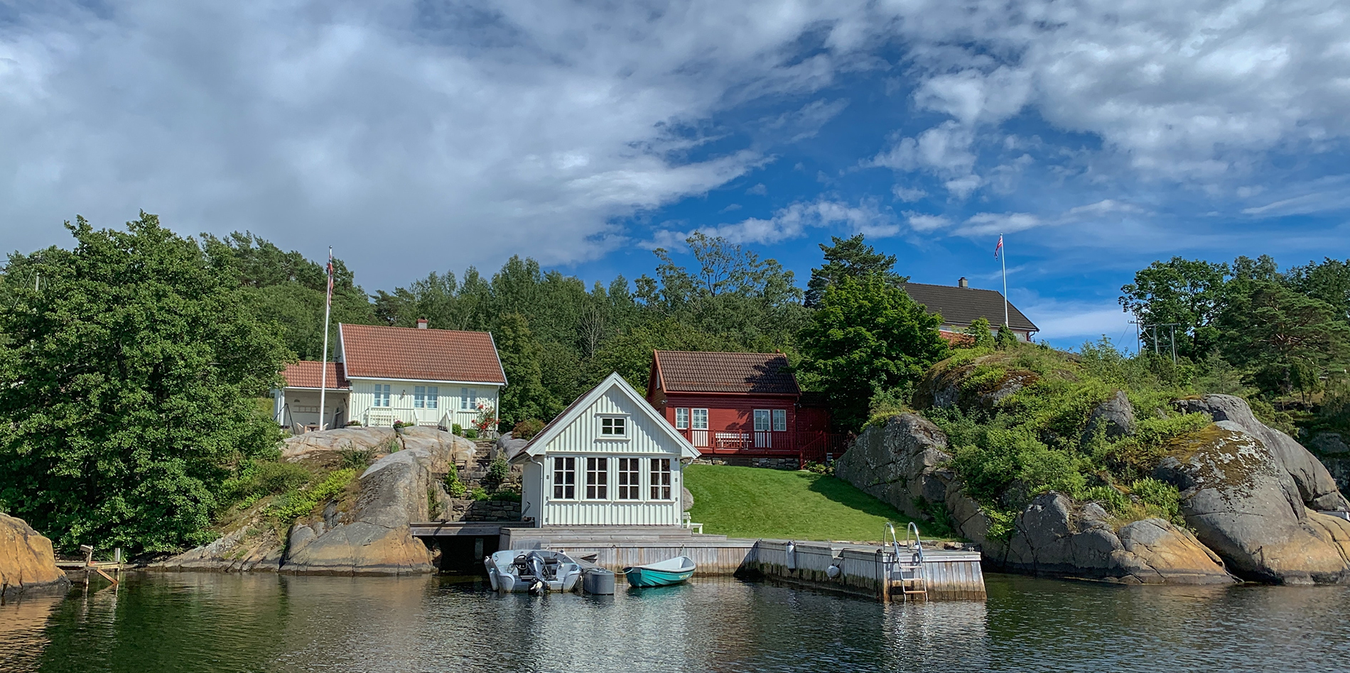 Small lake houses on hill