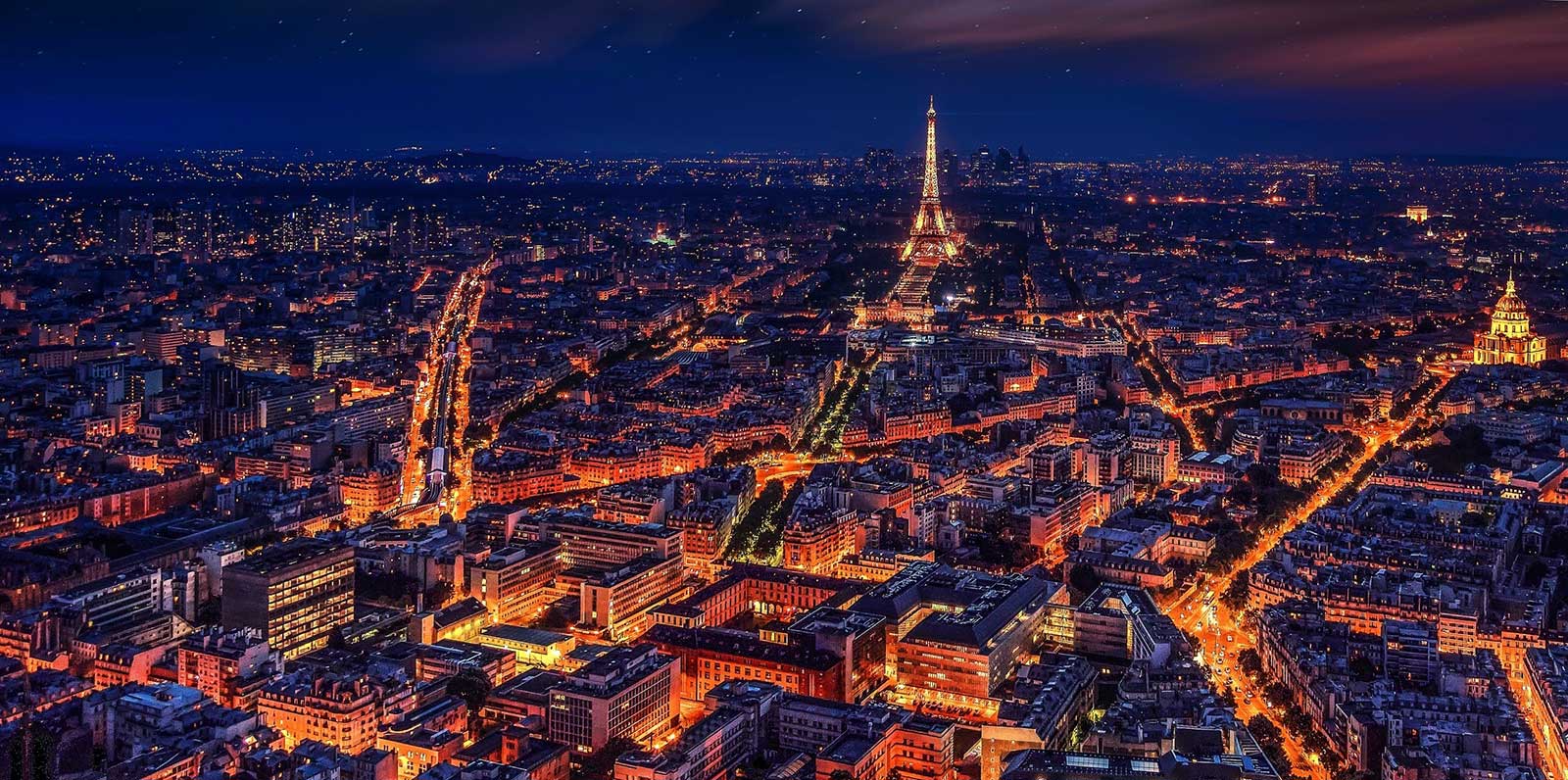 Aerial view of Paris at night