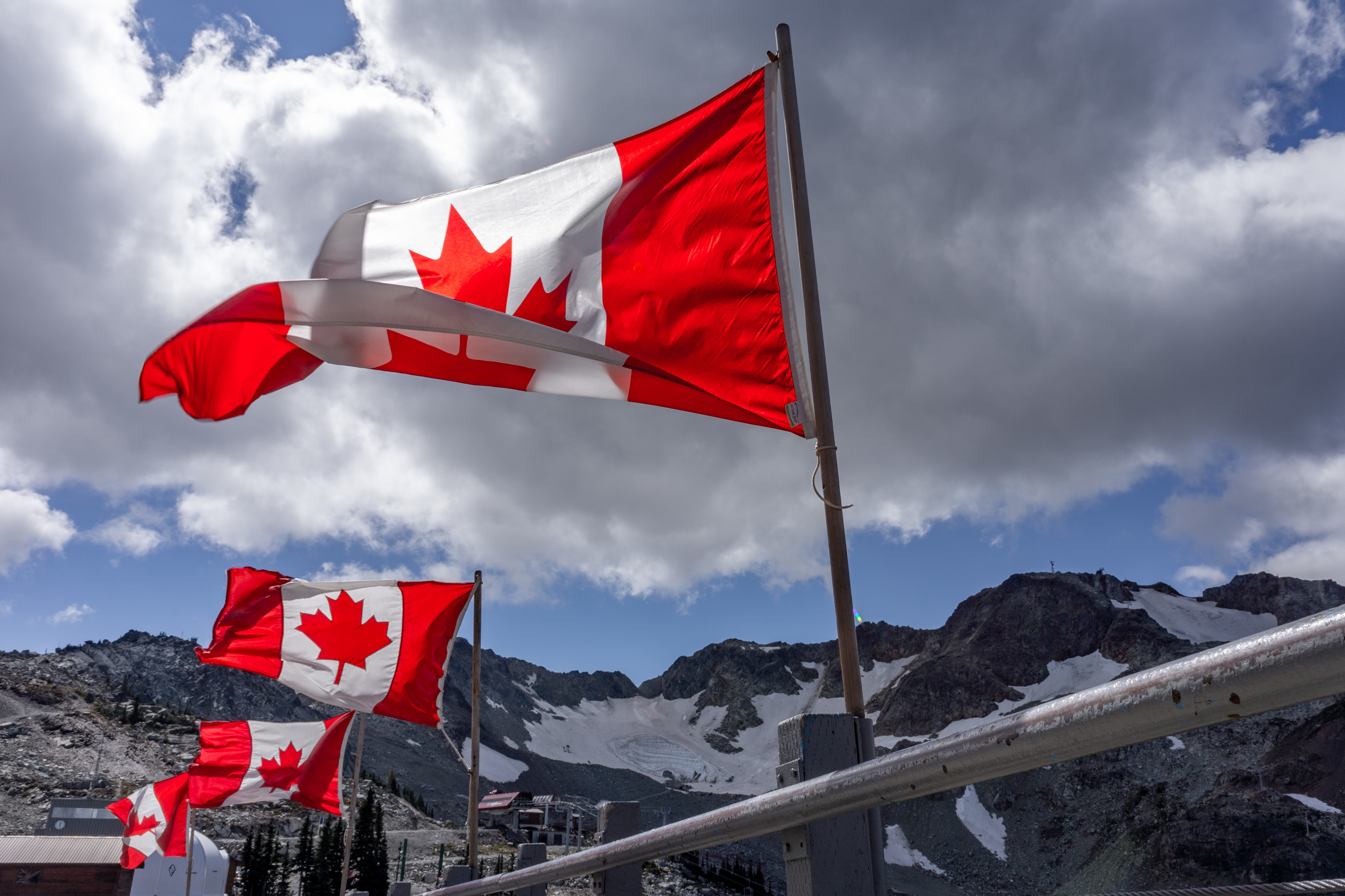 Canadian flags blowing in the wind