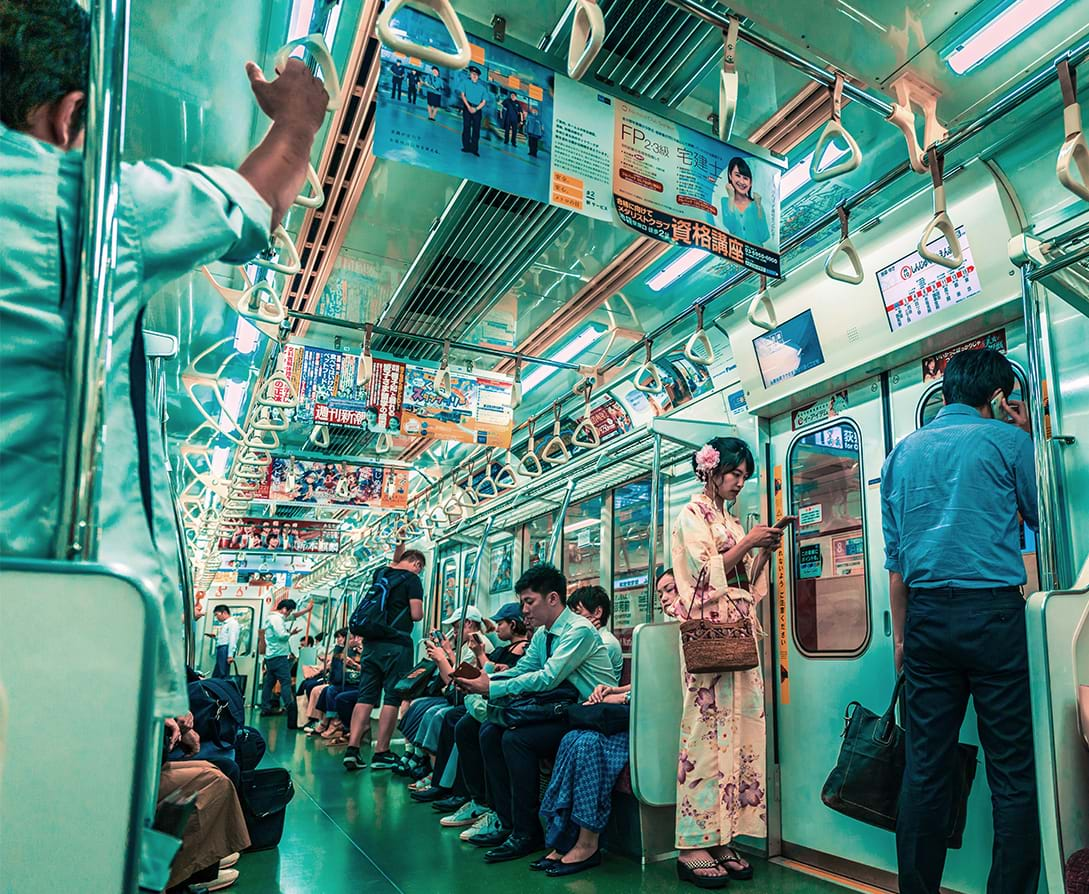 Passengers inside train in Japan